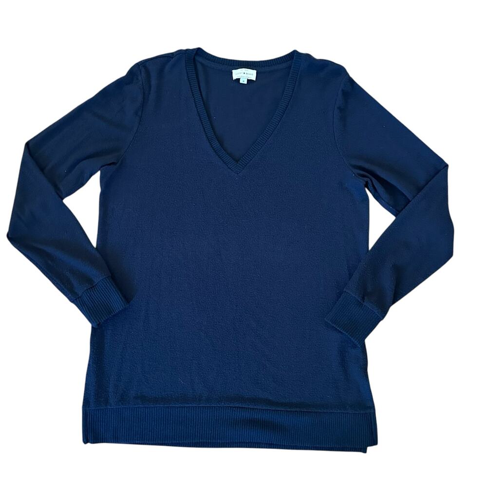 Lucky Brand Women’s V-Neck Long Sleeves Navy Blue Lightweight Sweater Size M